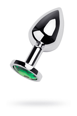 Анальная втулка классическая серебристая с изумрудным стразом (M)