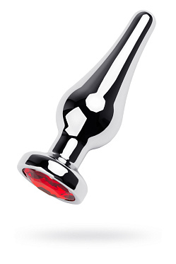 Анальная втулка удлиненная серебристая с рубиновым кристаллом (M)