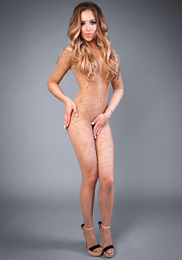 Боди-комбинезон с узором и рукавом, телесный (SL)