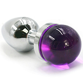 Анальная втулка классическая серебристая с фиолетовой сферой (S) Анальная втулка классическая серебристая с фиолетовой сферой (S)