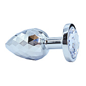 Анальная втулка текстурная серебристая с алмазным стразом (M) Анальная втулка текстурная серебристая с алмазным стразом (M)