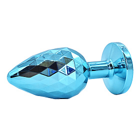 Анальная втулка текстурная голубая с голубым стразом (S)