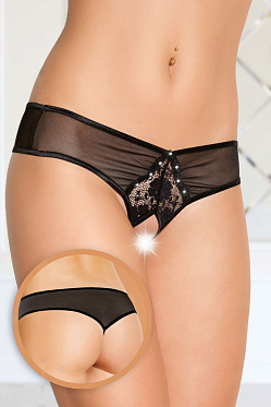 Трусики с кружевной вставкой открытые SoftLine Collection, черные (SM)