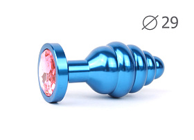 Анальная втулка рельефная голубая с розовым стразом (S)