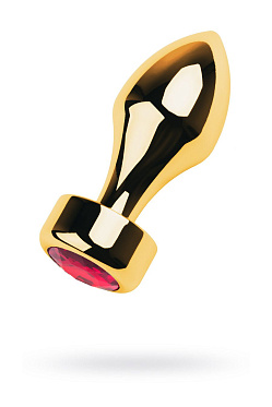 Анальная втулка с увеличенным ограничителем золотистая с красным стразом (L)