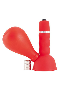 Вибратор на сосок с грушей красный